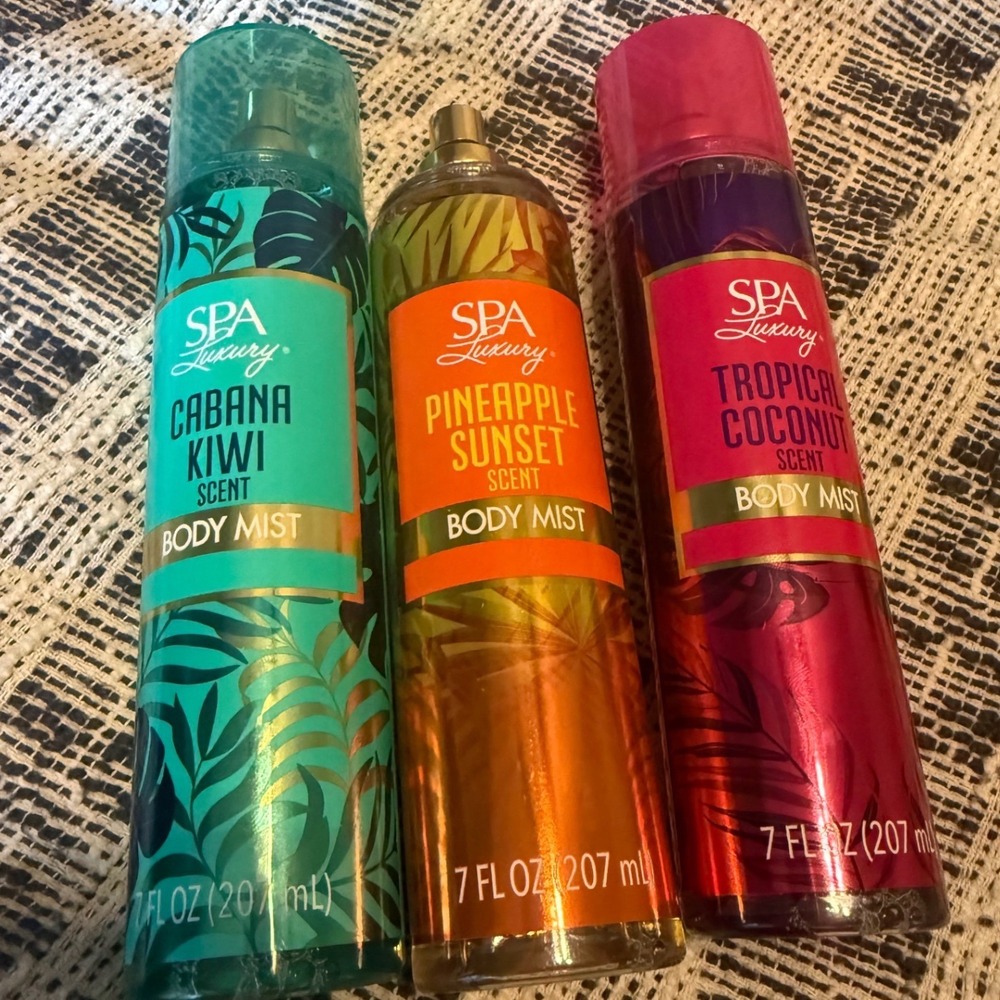 Spa Luxury Body Mist Trio Cabana Kiwi Pineapple Sunset Tropical Coconut 7oz Set